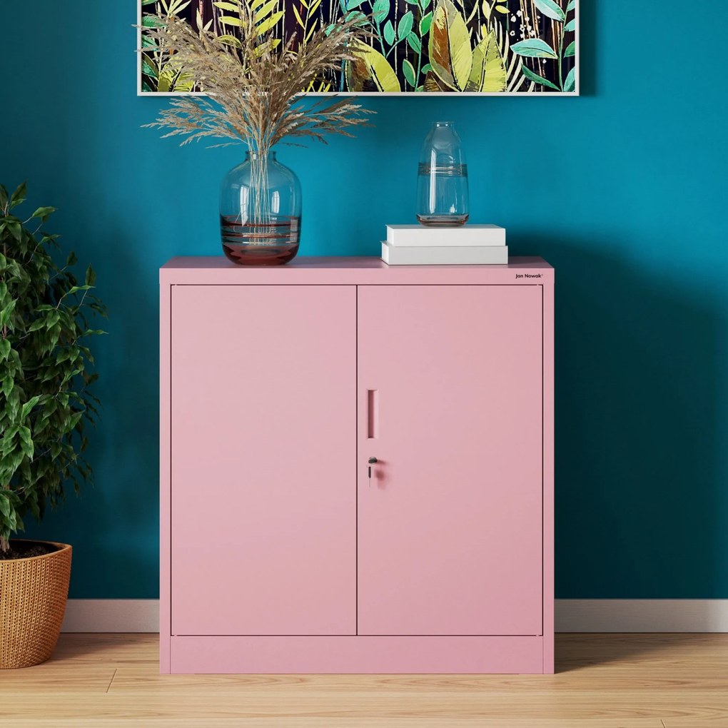 Alacsony fém irattartó szekrény BEATA, 900 x 930 x 400 mm, Fresh Style: púderrózsaszín
