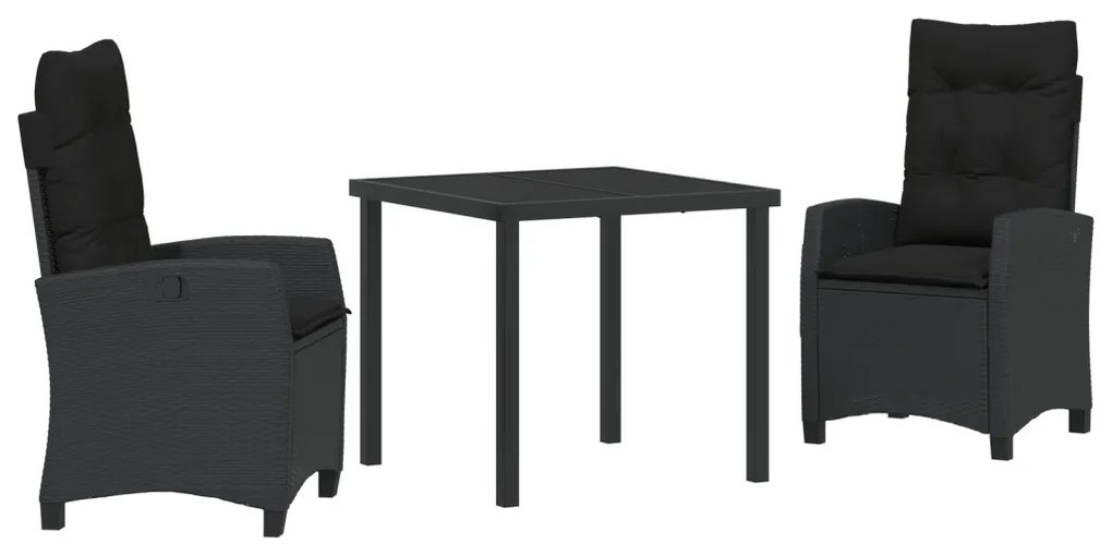 3 Darabos Kerti Étkező Szett Párnával - Fekete Poli Rattan