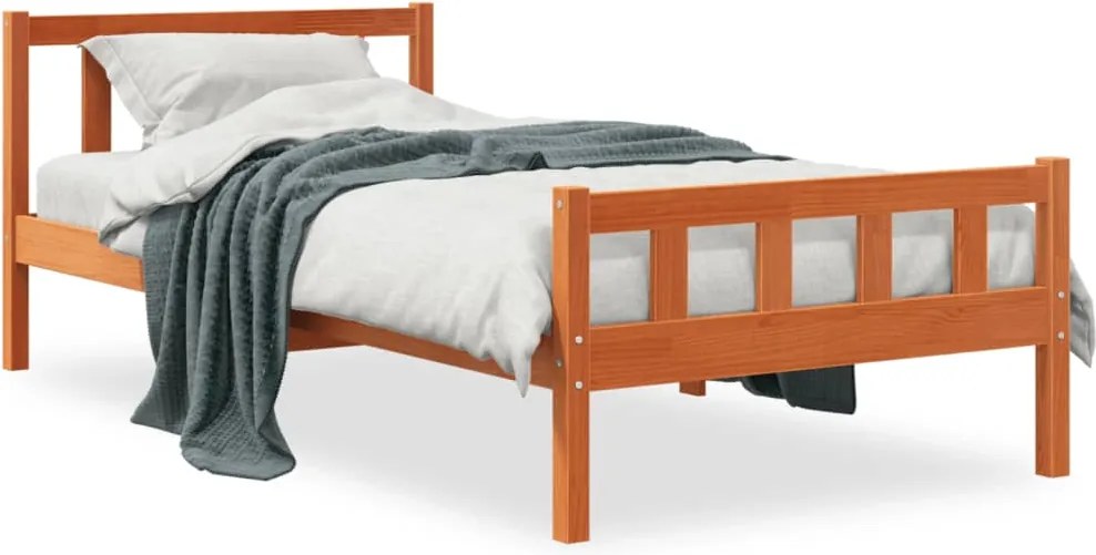 vidaXL viaszbarna tömör fenyőfa ágy matrac nélkül 75 x 190 cm