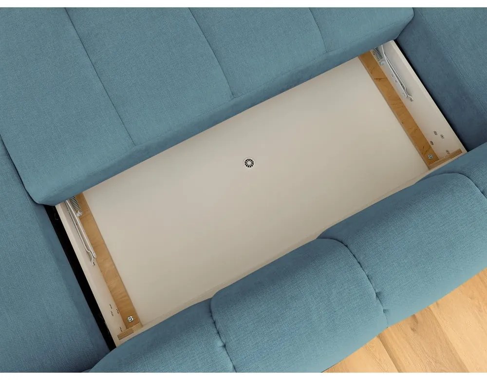 Kék kinyitható-tárolóhelyes sarokkanapé (bal oldali-U alakú) Fuji – Bobochic Paris