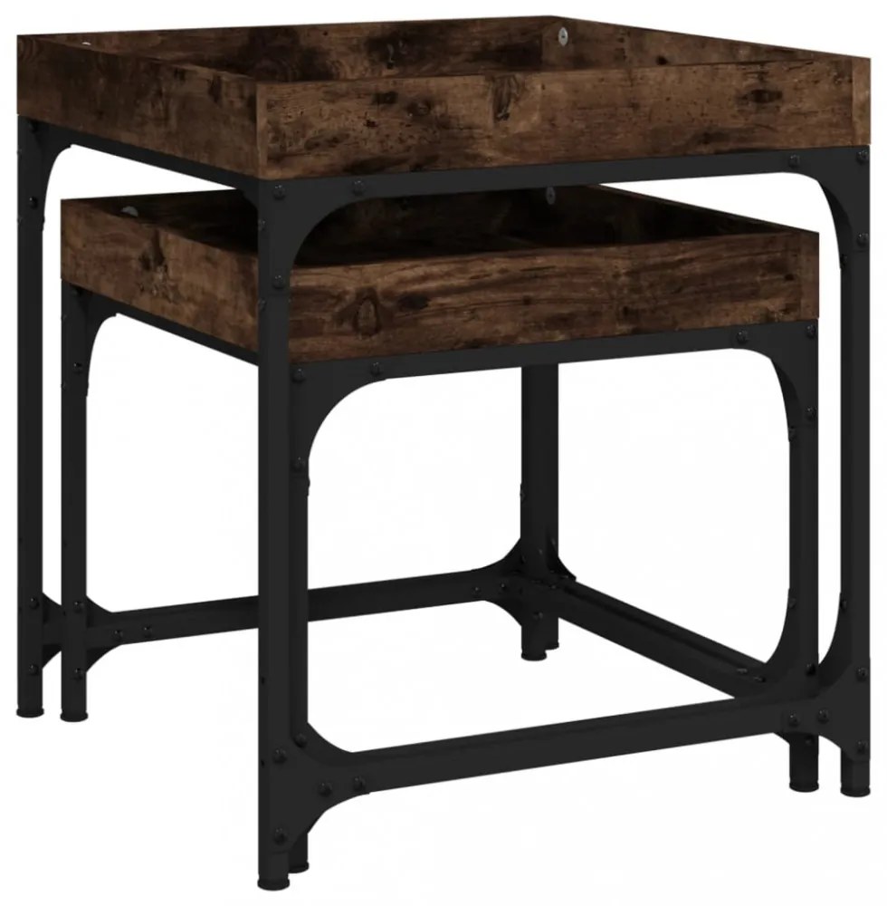 2 db füstös tölgy színű szerelt fa kisasztal