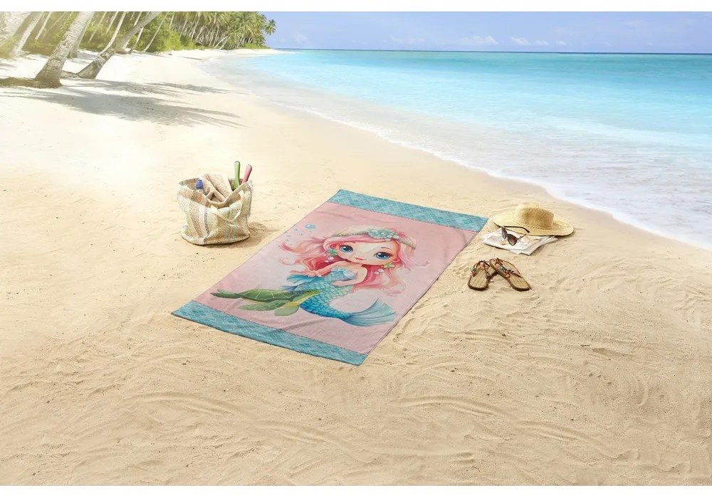Kék-rózsaszín gyerek bársony strandtörölköző 75x150 cm Alisse – Good Morning