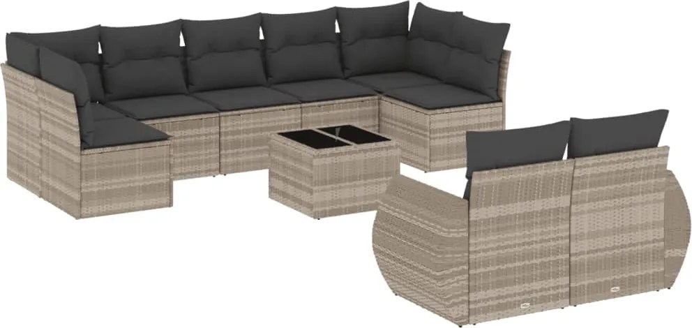 vidaXL 10 részes világosszürke polyrattan kerti ülőgarnitúra párnákkal