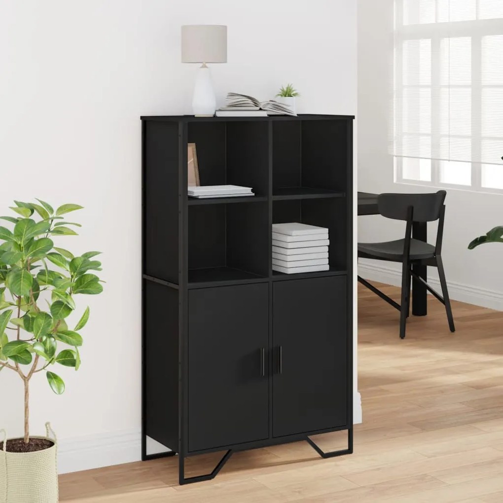 fekete szerelt fa magasszekrény 79,5 x 35,5 x 137,5 cm