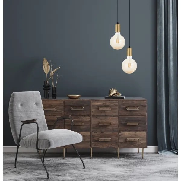 Csillár zsinóron MIROS 2xE27/60W/230V kerek fekete/arany