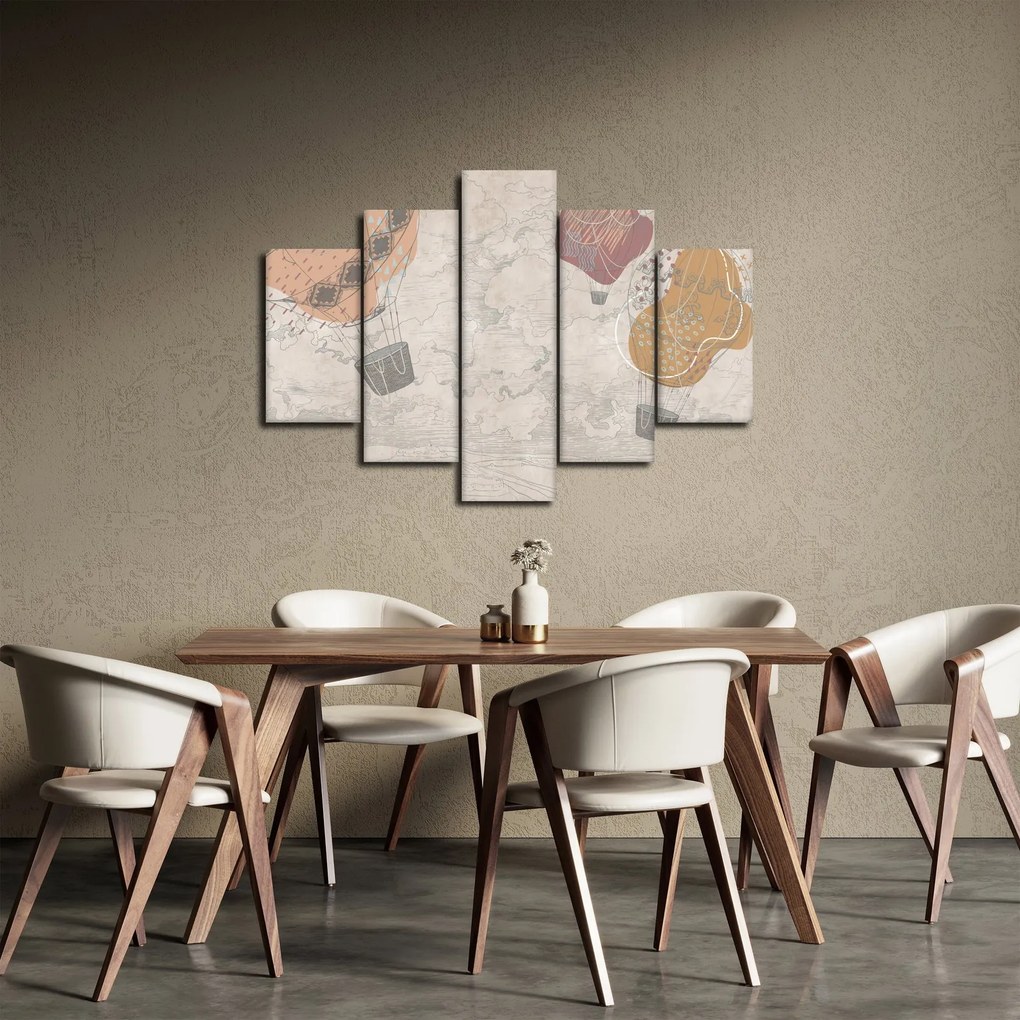 Kép - léggömbök a város felett , meleg tónusok (150x105 cm)