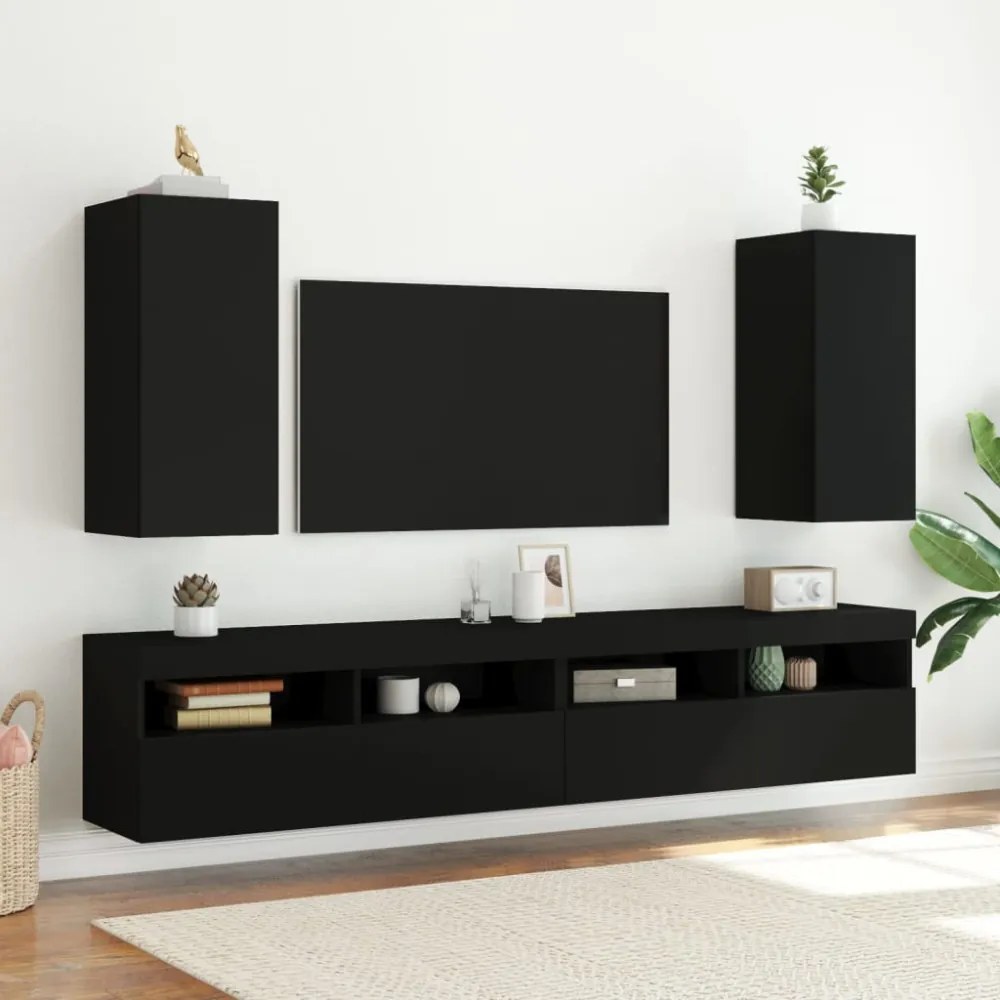 fekete fali TV-szekrény LED-világítással 30,5x35x70 cm