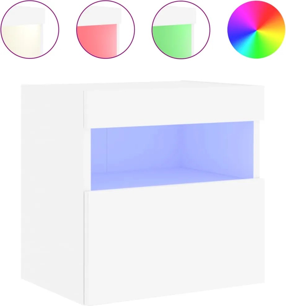 vidaXL fehér falra szerelhető TV-szekrény LED-lámpákkal 40x30x40 cm