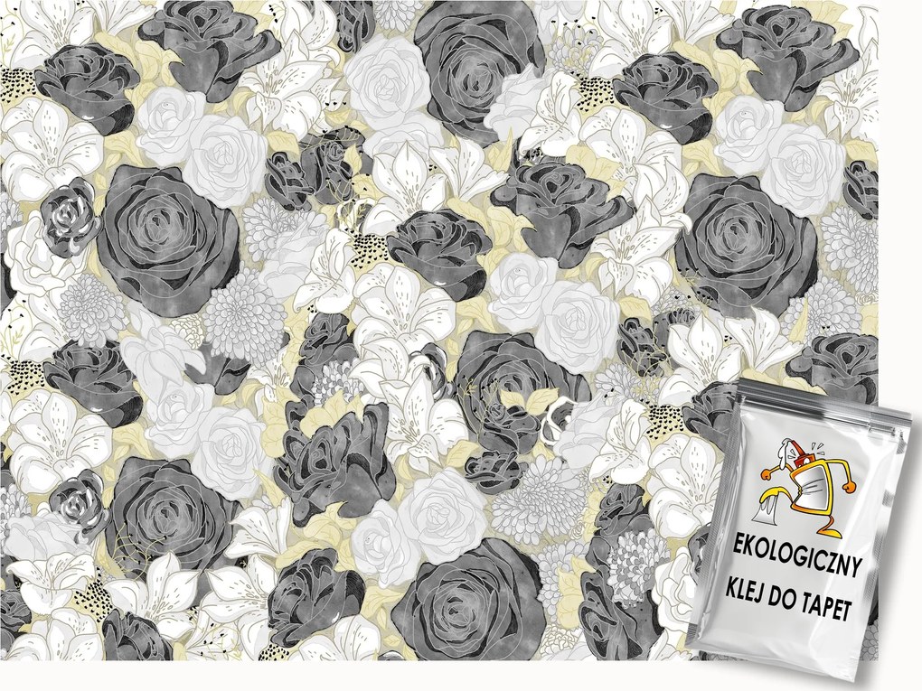 Fotótapéta Flizelina Természet Virágok Fehér Szürke Rózsák Csokor 200x140 ragasztó