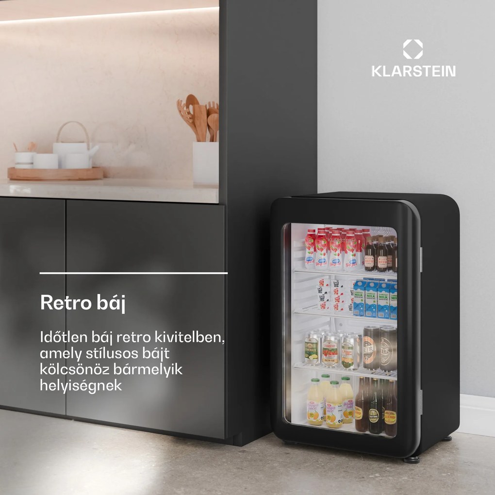 Klarstein Audrey Evo italhűtő, Rretro kivitel, üvegajtó, 93 L, EEK C