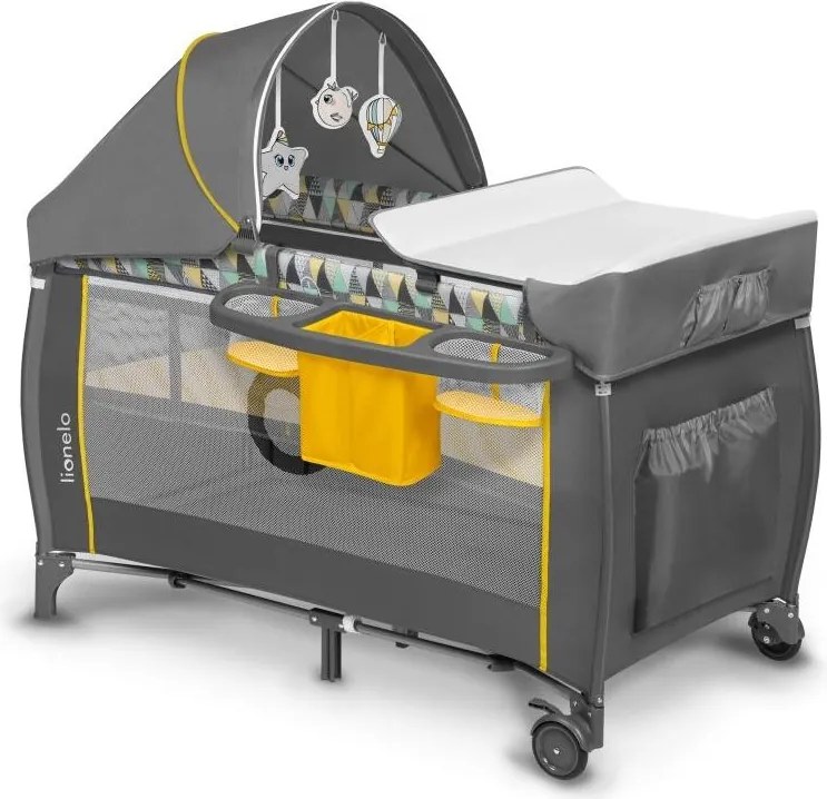 Lionelo - SVEN PLUS utazóágy, szürke/sárga