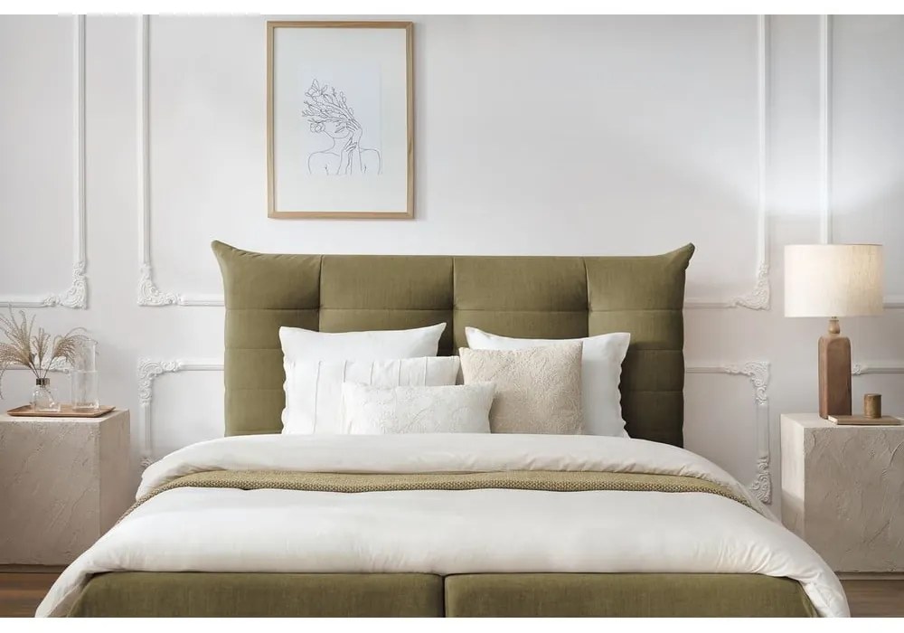 Sötétzöld kárpitozott franciaágy tárolóhellyel, ágyráccsal 180x200 cm Clothilde – Bobochic Paris