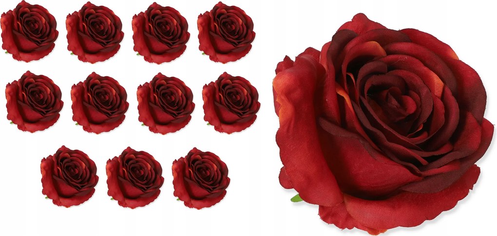 12x Művirág Rózsa Lq Bordó Fej, Piros Nádakhoz