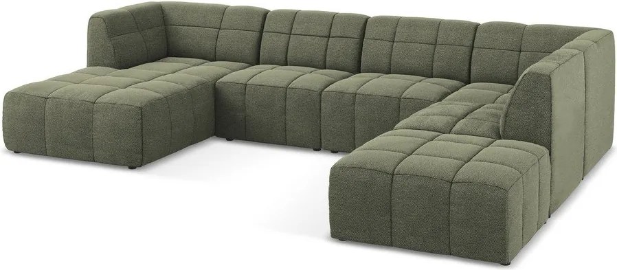 Zöld buklé sarokkanapé (U alakú) Aloha – Makamii