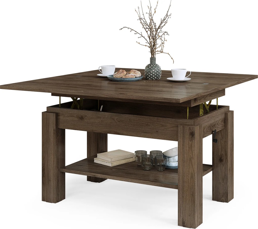 Mazzoni BRAWO Elegáns Dió - NYITHATÓ/MAGASÍTHATÓ DOHÁNYZÓASZTAL POLCCAL ÉTKEZŐASZTALKÉNT IS HASZNÁLHATÓ