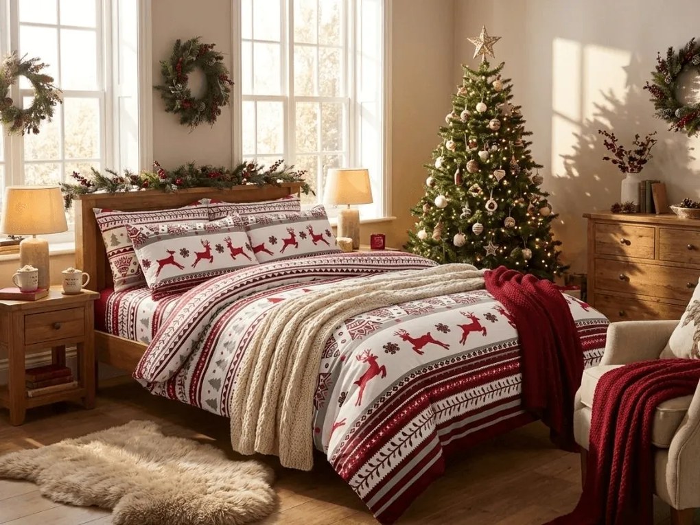 SZARVAS ÉS HÓPEHELY piros mikroszálas ágyneműhuzat