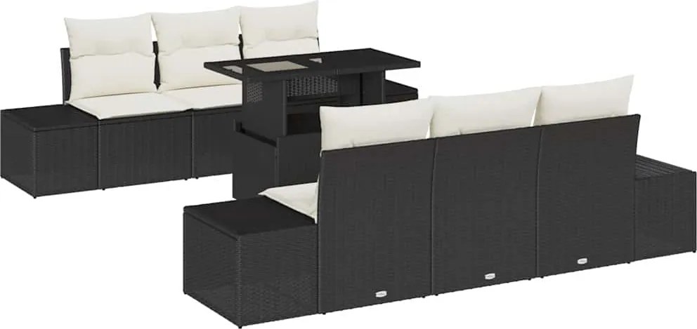 vidaXL Kanapé Szett párnával 7 pcs Fekete és Krém polirattan