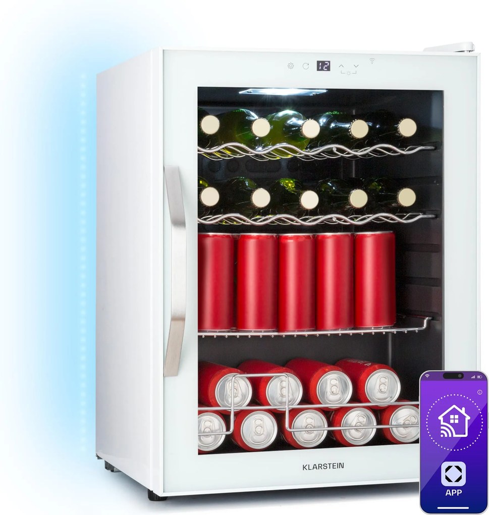 Klarstein Coachella 60 Smart hűtőszekrény, Wifi, LED, 3 polc, Háttérvilágítás, EEK E