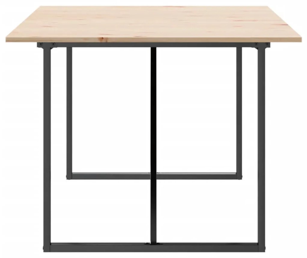 Tömör fenyőfa és acél étkezőasztal O-vázzal 200x100x75 cm