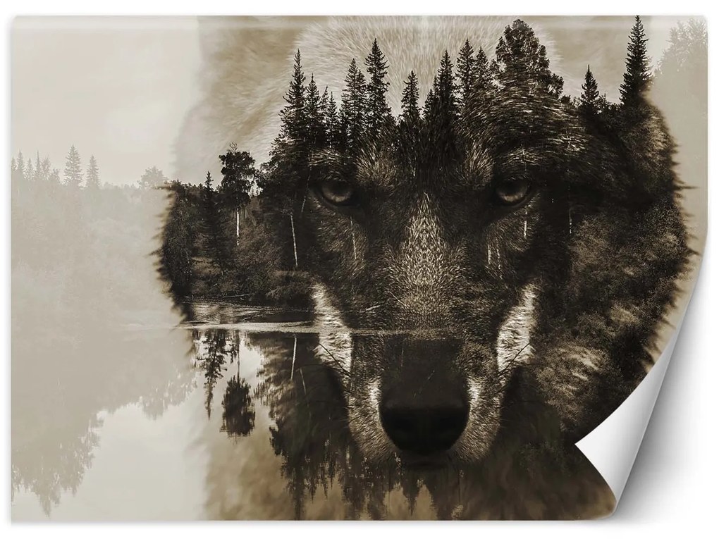 Gario Fotótapéta Farkas a háttérben egy tó Anyag: Vlies, Méret: 300 x 210 cm