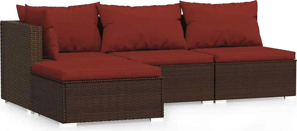 vidaXL 4 részes barna polyrattan kerti ülőgarnitúra párnákkal