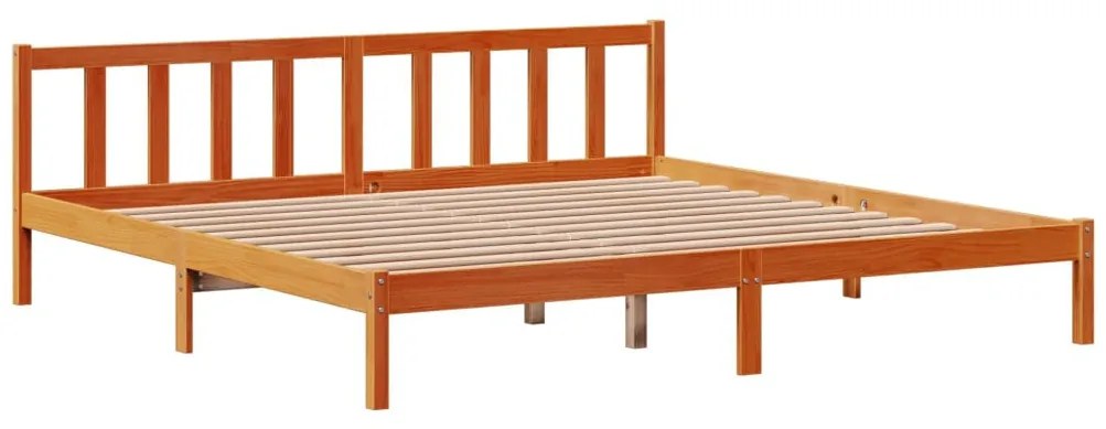 viaszbarna tömör fenyőfa ágykeret fejtámlával 200 x 200 cm