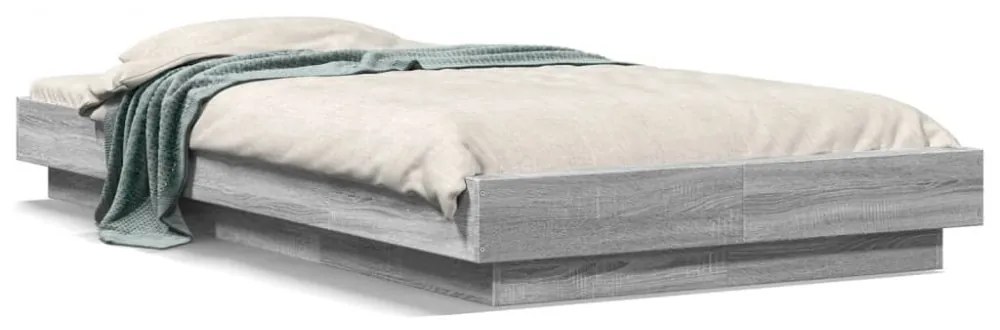 szürke sonoma színű szerelt fa ágykeret LED-del 75x190 cm