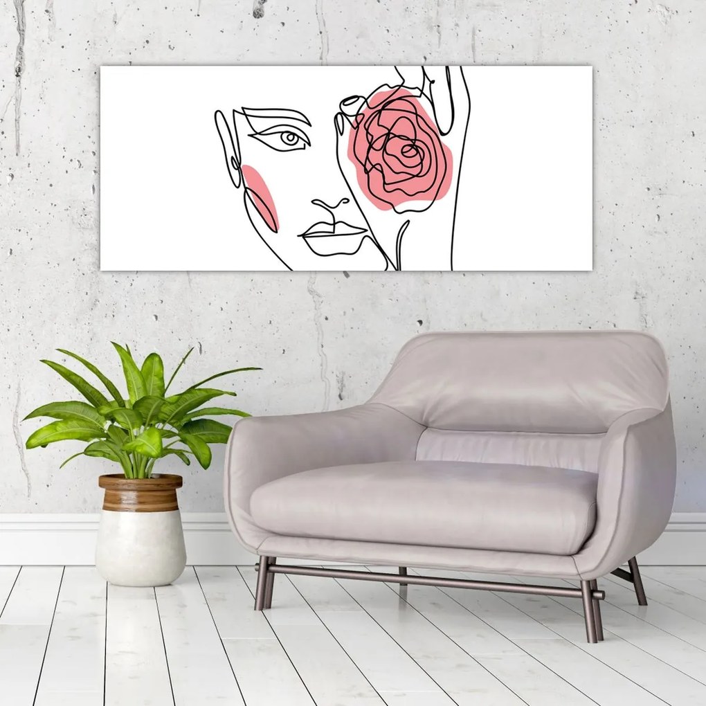Kép - Line art arc rózsával (120x50 cm)