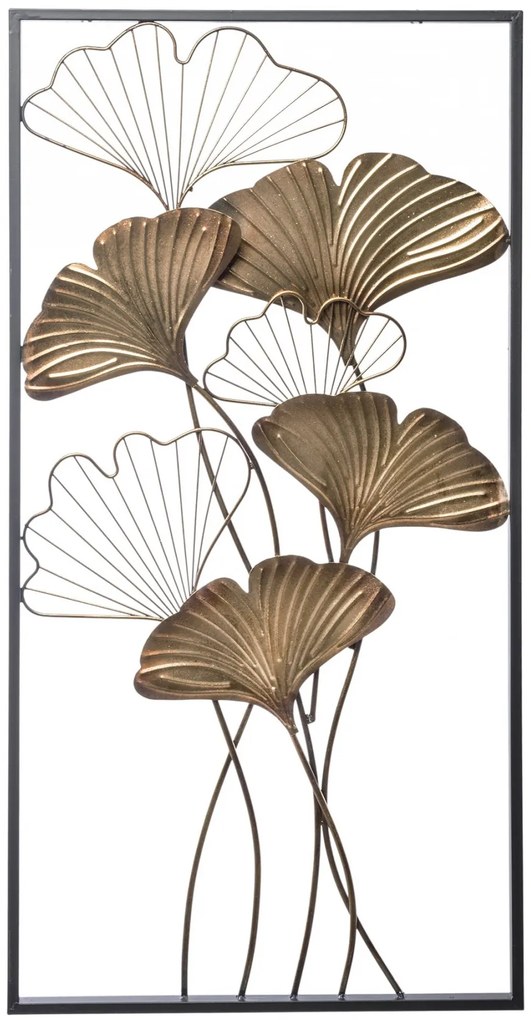 Arany áttört ginkgo biloba levélcsokor fekete fém faldekoráció 100x50x3cm