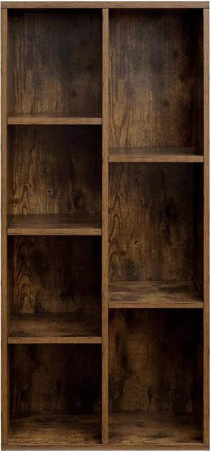 VASAGLE 7 rekeszes könyvespolc, álló vagy fekvő kialakítás, 50 x 24 x 106 cm, rusztikus barna