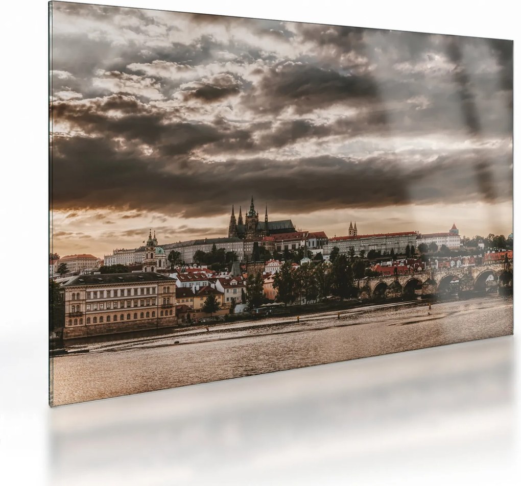 Prágai vár a félhomályban képe (üvegen) (70x50 cm)