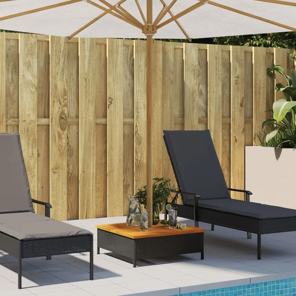 fekete polyrattan és akácfa napernyőtalp-burkolat 70x70x25 cm