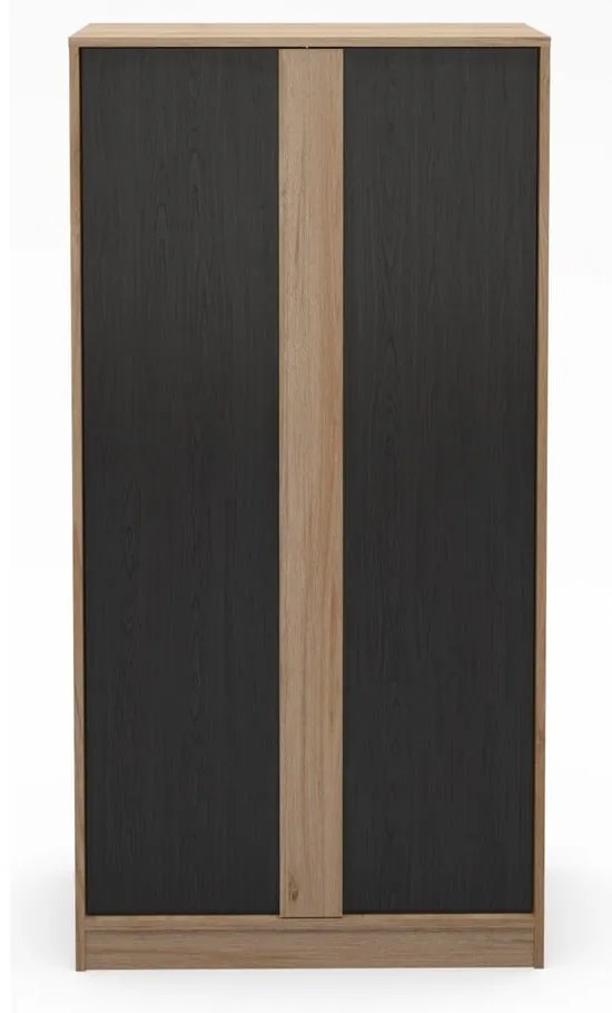 Fekete-natúr színű ruhásszekrény tölgyfa dekorral 90x180x53 cm Dennis – Marckeric