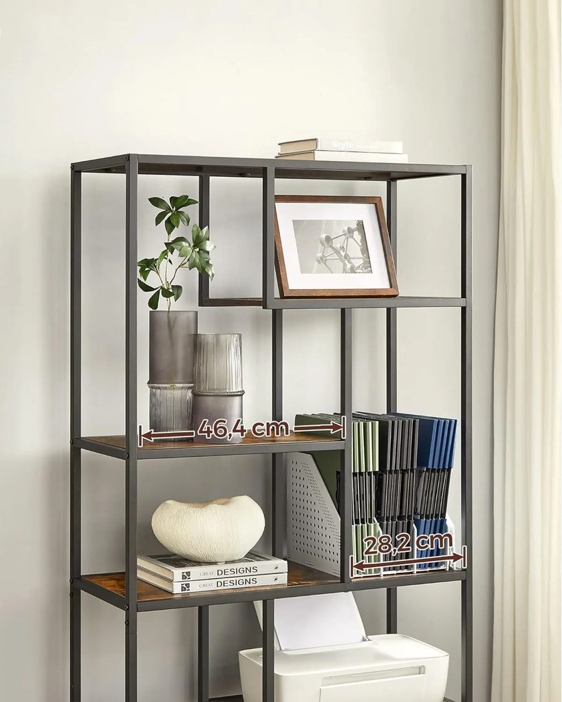 Könyvespolc, 6 szintes könyvespolc 30 x 80 x 180 cm, rusztikus barna és fekete