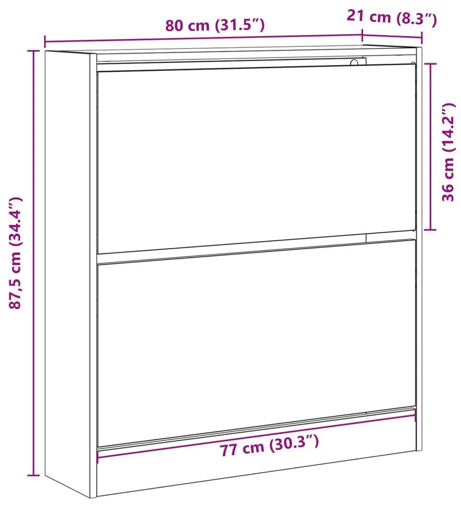 vidaXL Cipőtartó Flip Fiókkal Régi Fa 80x21x87,5 cm