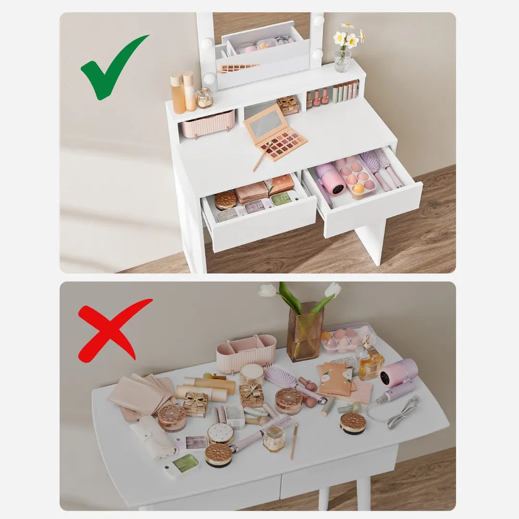 VANESA fésülködőasztal világítással, 80x40x145cm, fehér Jurhan