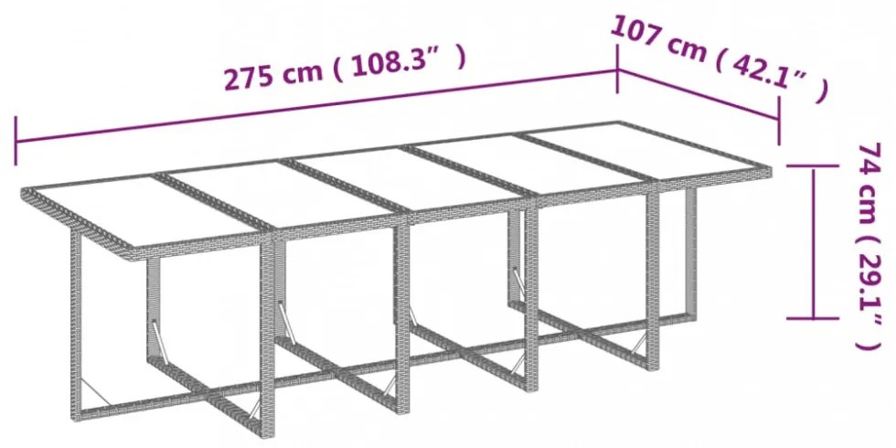 11 részes fekete polyrattan kerti étkezőgarnitúra párnákkal