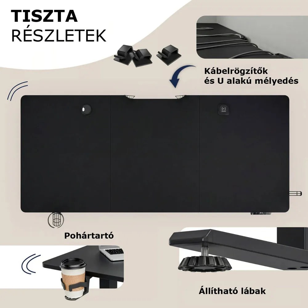 FLEXI állítható magasságú irodai íróasztal, 160x70x72-117cm, fekete Casaria