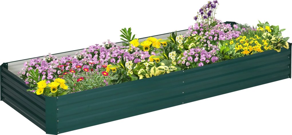 Outsunny Acél Emelt Ágyás, Ültetőláda Hidegkeret Kertágyás, Összekapcsolható Ültetőláda Virágcserép Zöldségágyás 241x90.5x30cm Kert Teraszos, Virágokh