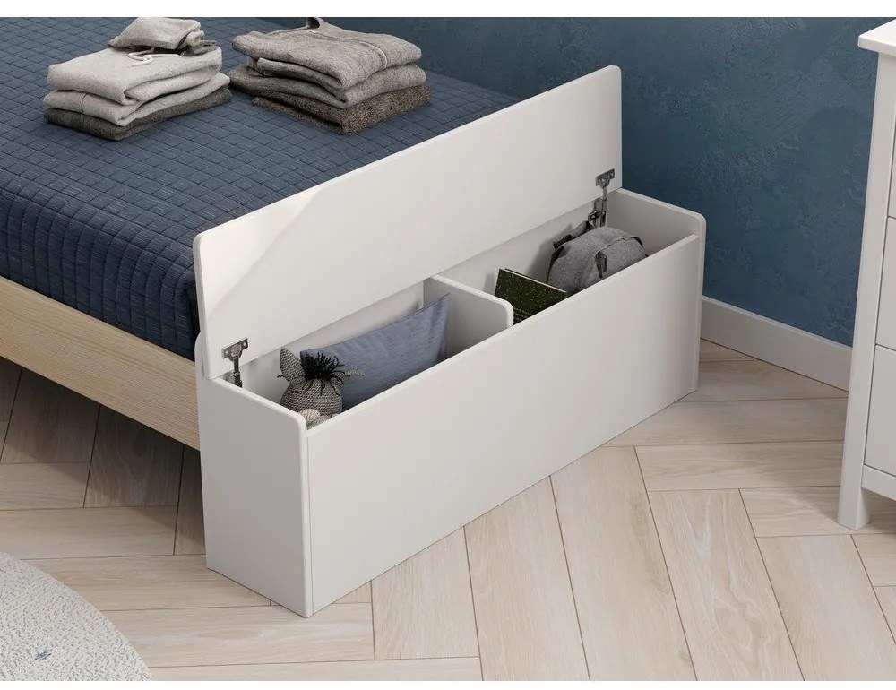 Fehér-natúr színű házikó alakú gyerekágy borovi fenyő dekorral, tárolóhellyel 90x190 cm Odessa – Marckeric