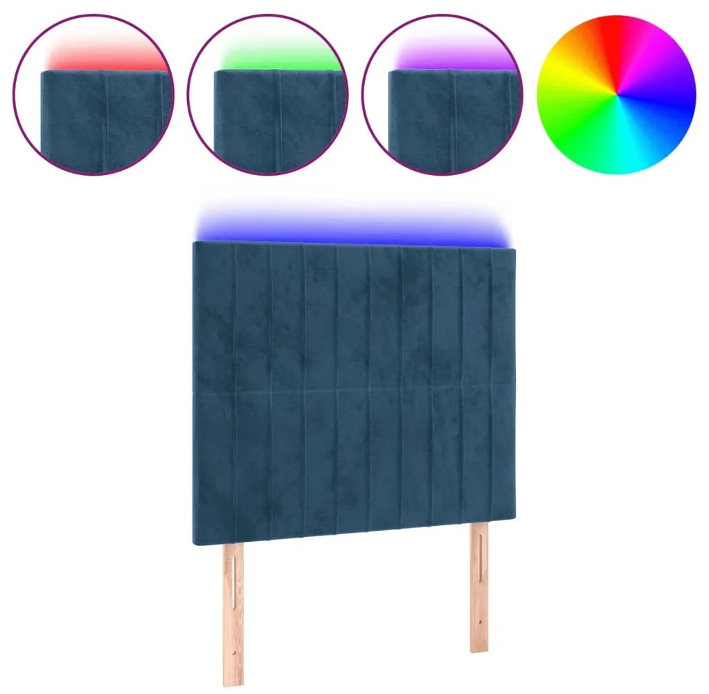 sötétkék bársony LED-es fejtámla 90x5x118/128 cm