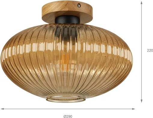 Mennyezeti lámpa MILOU WOOD 1xE27/15W/230V tölgy/füstbézs átm. 29 cm