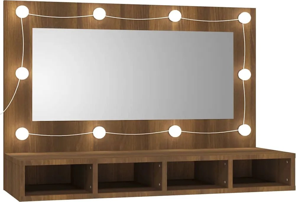 vidaXL barna tölgy színű tükrös szekrény LED-ekkel 90 x 31,5 x 62 cm