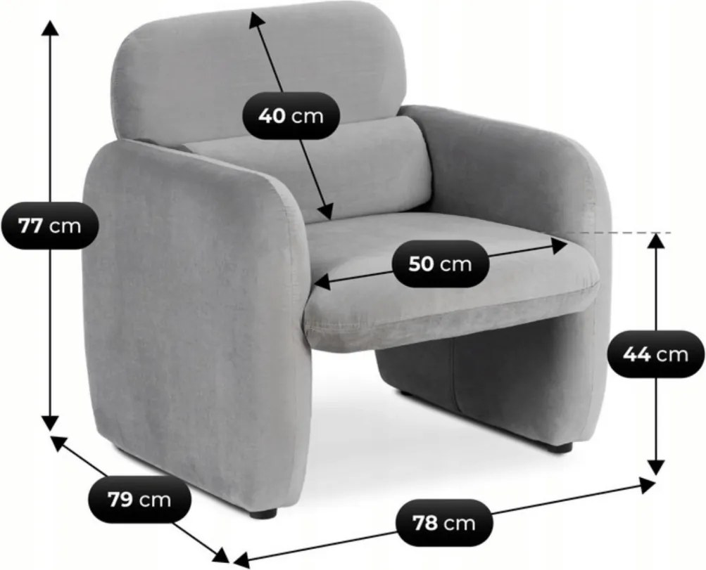 Pihenőfotel szürke színben, bársony kárpittal TOGO
