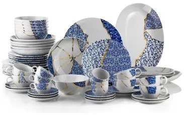 28 darabos porcelán étkészlet – fehér/arany/kék