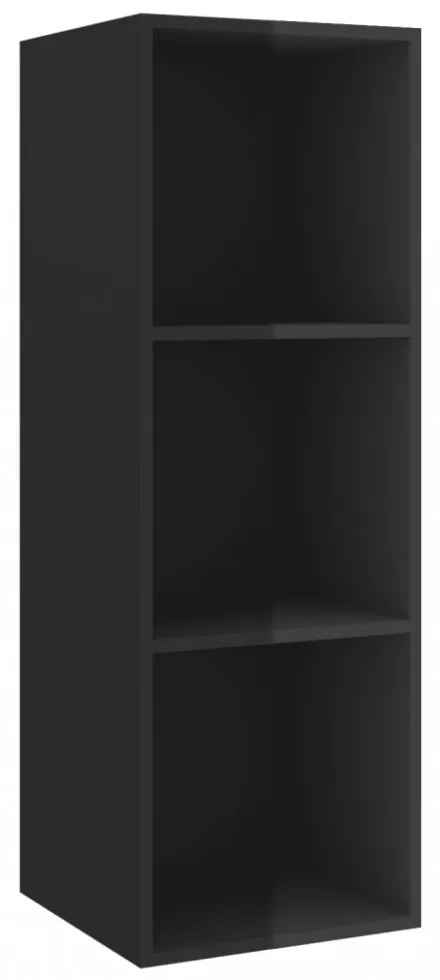 magasfényű fekete szerelt fa fali TV-szekrény 37 x 37 x 107 cm