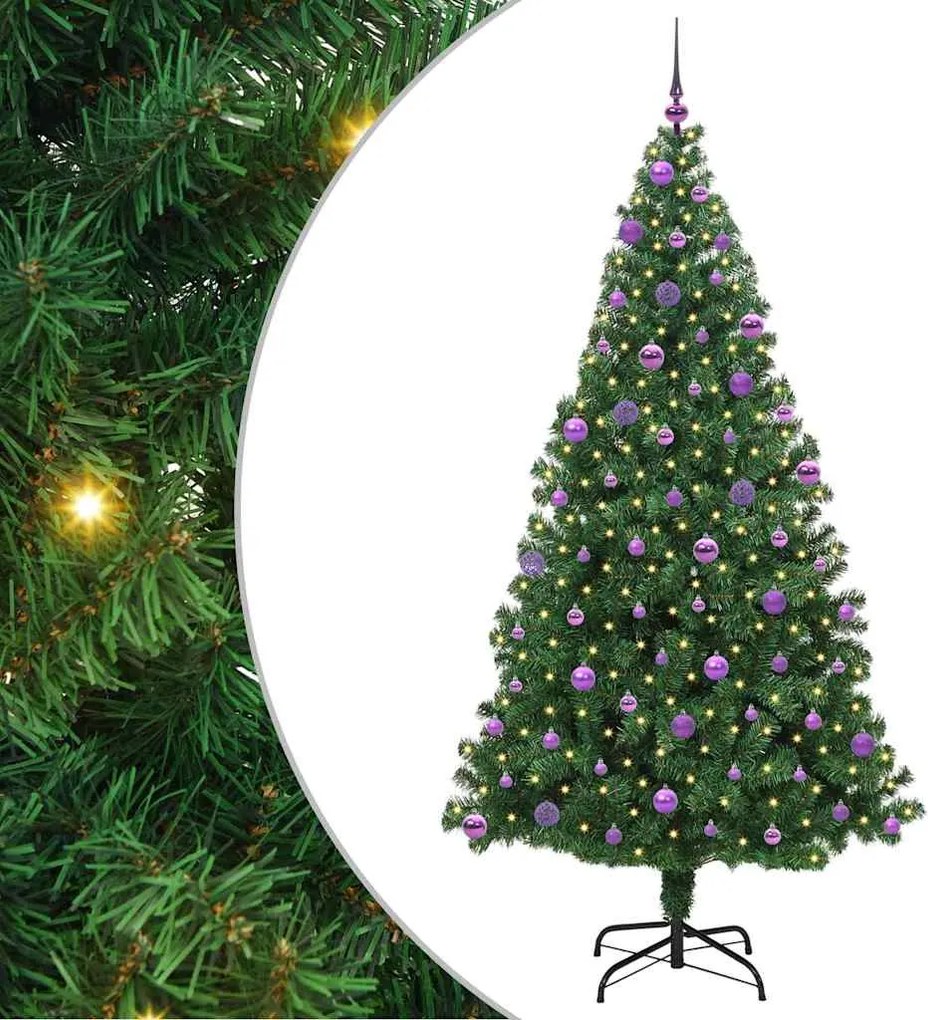 vidaXL Mű karácsonyfa 300 LED-del Zöld 210 cm PVC és Acél és Műanyag