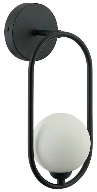 ITALUX LUPUS WL-3965-1-BL fekete falikar fehér üveggömbbel – modern design világítás nappaliba és hálószobába