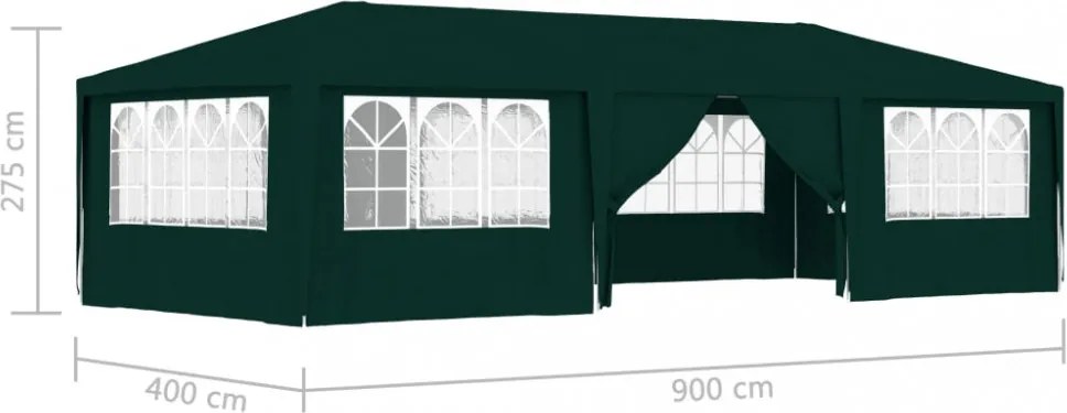 zöld rendezvénysátor oldalfalakkal 4 x 9 m 90 g/m²
