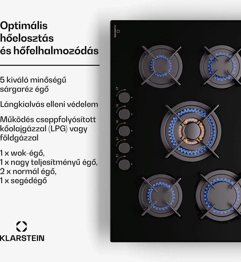 Klarstein Goldflame 5, gáz főzőlap, 5 égő